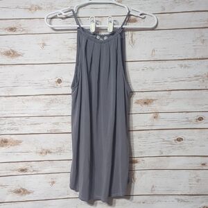 Gray Sleeveless Pleated Top